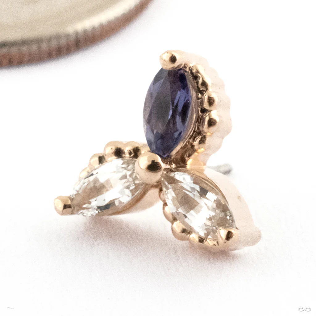 Beaded Marquise Trinity Press-fit End in Gold from Dusk Body Jewelry