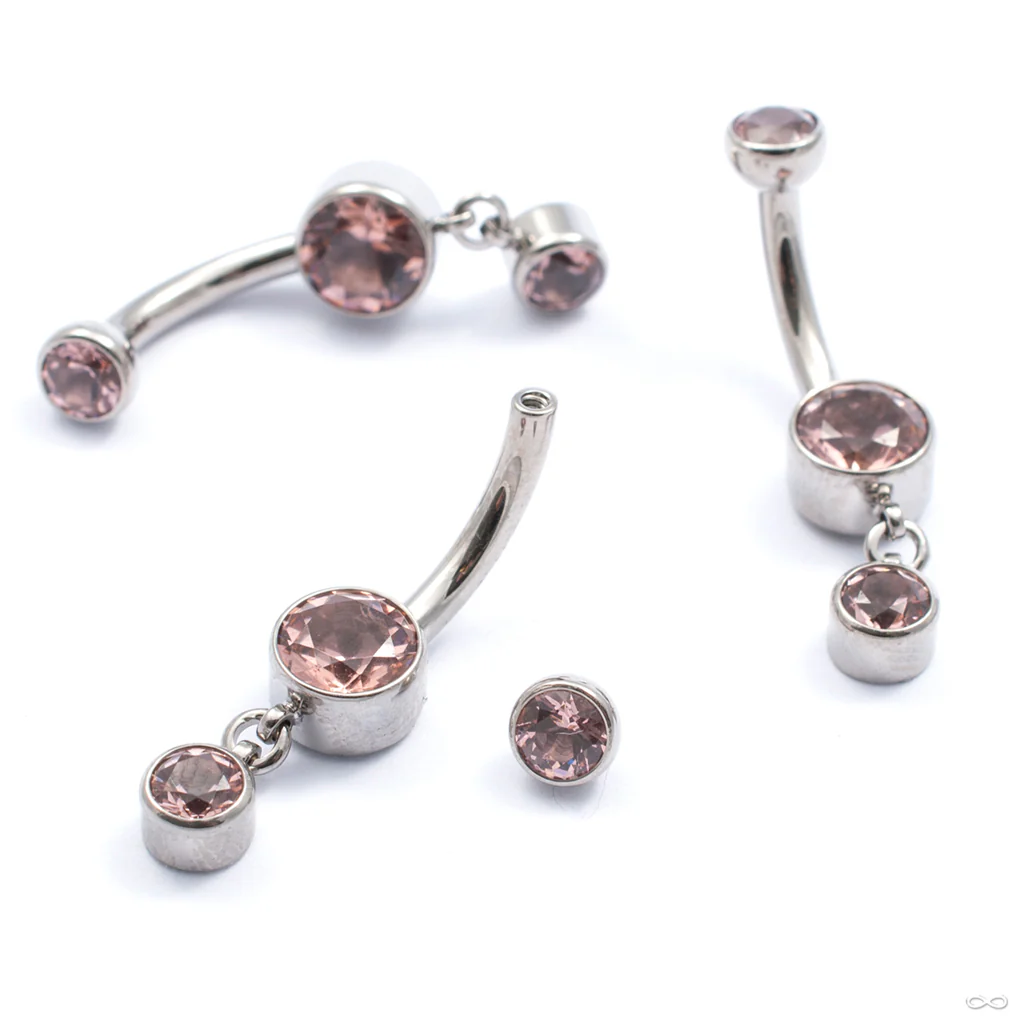 Bezel-set Faceted Gem Threaded Navel Curve with Dangle in Titanium from Industrial Strength - Image 7