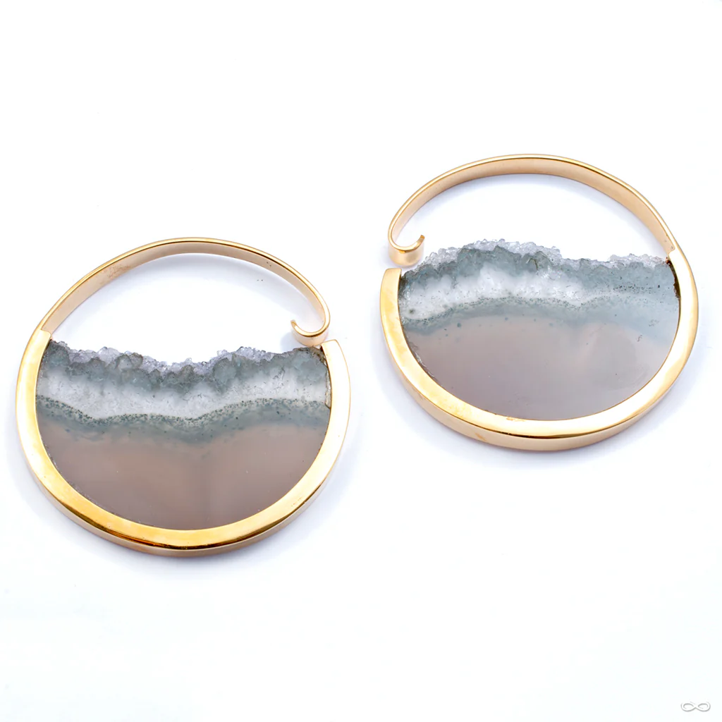 Extra Large Muse Hoops in Yellow Gold with Fluorite from Buddha Jewelry