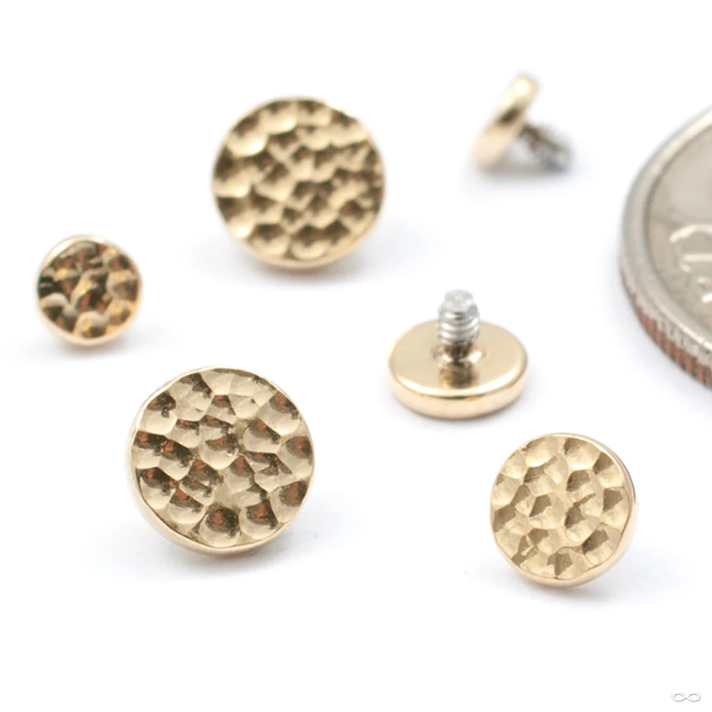 Hammered Disk Threaded End in Gold from Anatometal