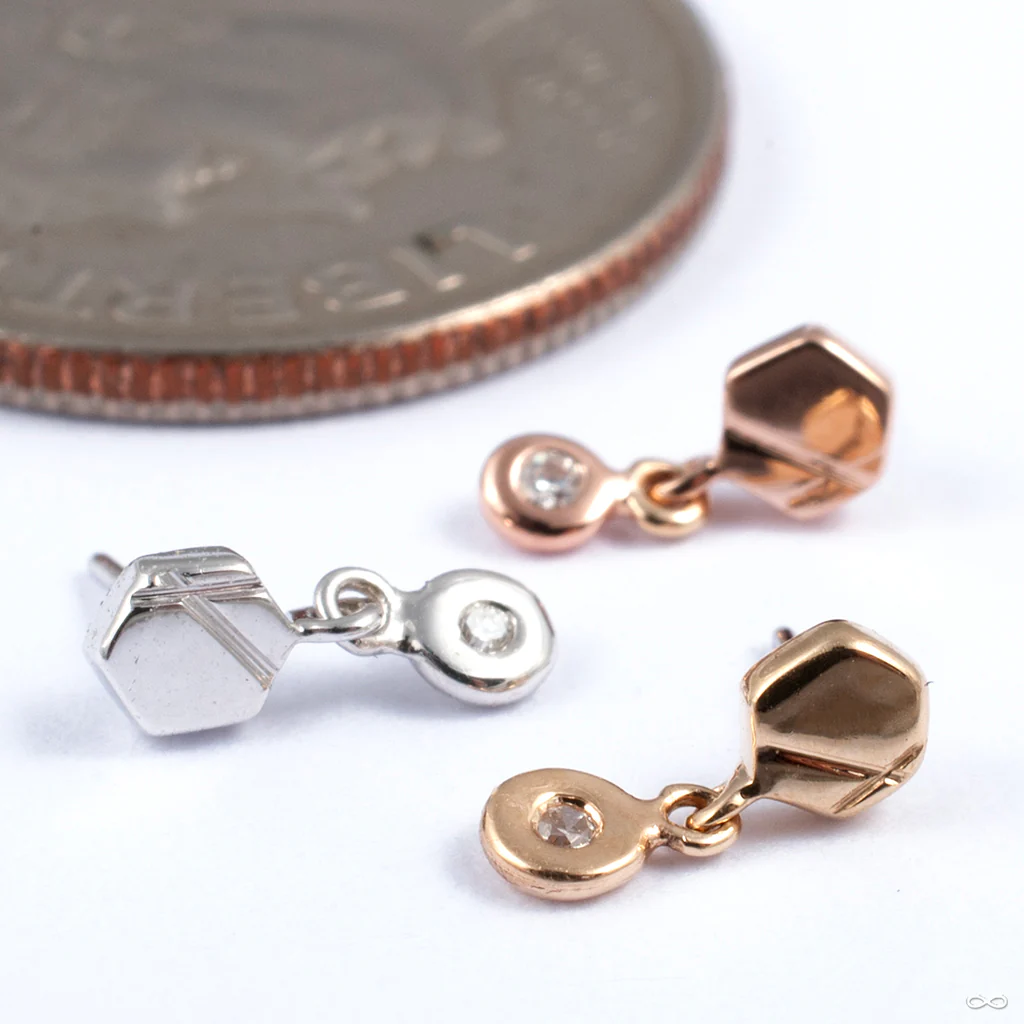 Hex Diamond Drop Press-fit End in Gold from Tether Jewelry