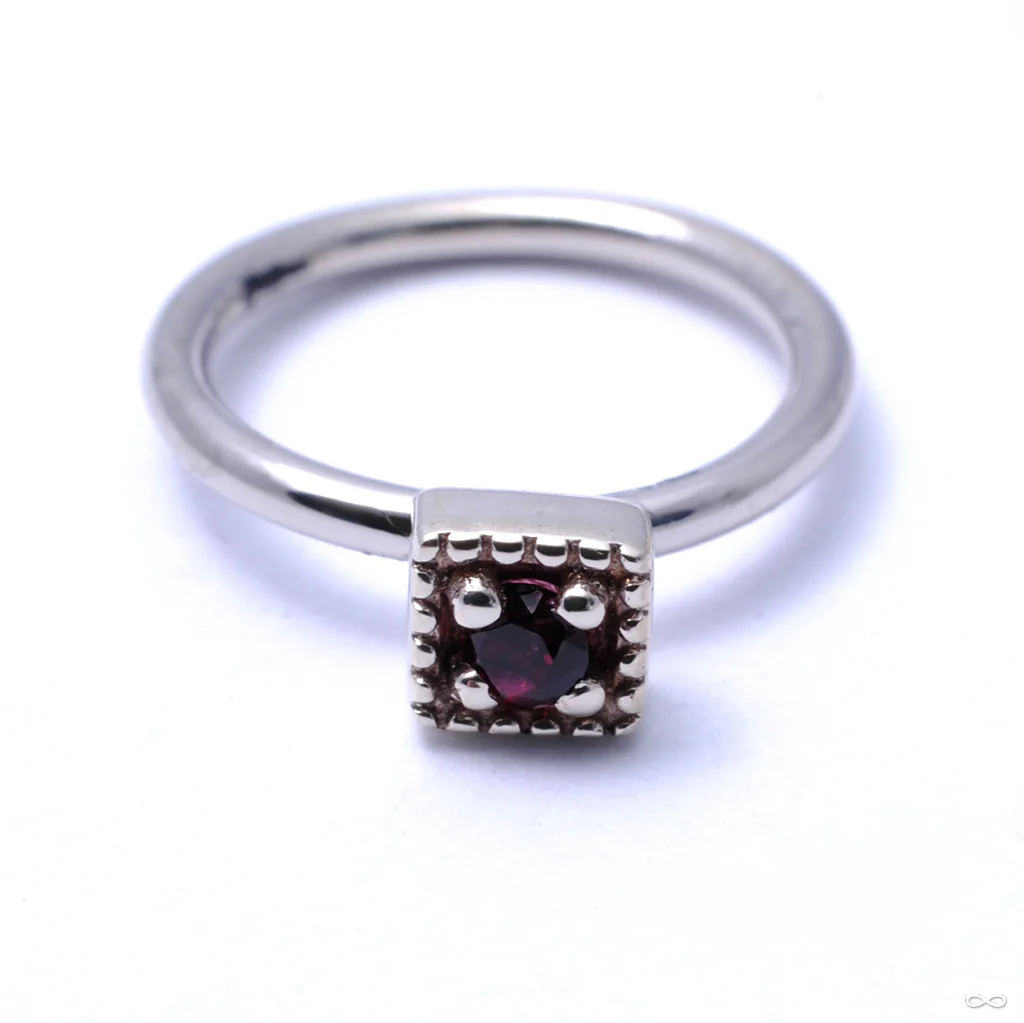 Millgrain Square Fixed Bead Ring in Gold from Scylla