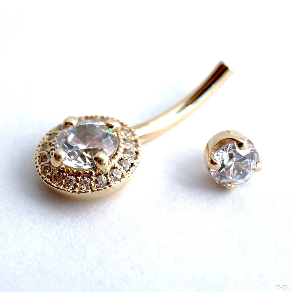 Round Halo Curved Barbell in Gold with Clear CZ from BVLA - Image 3