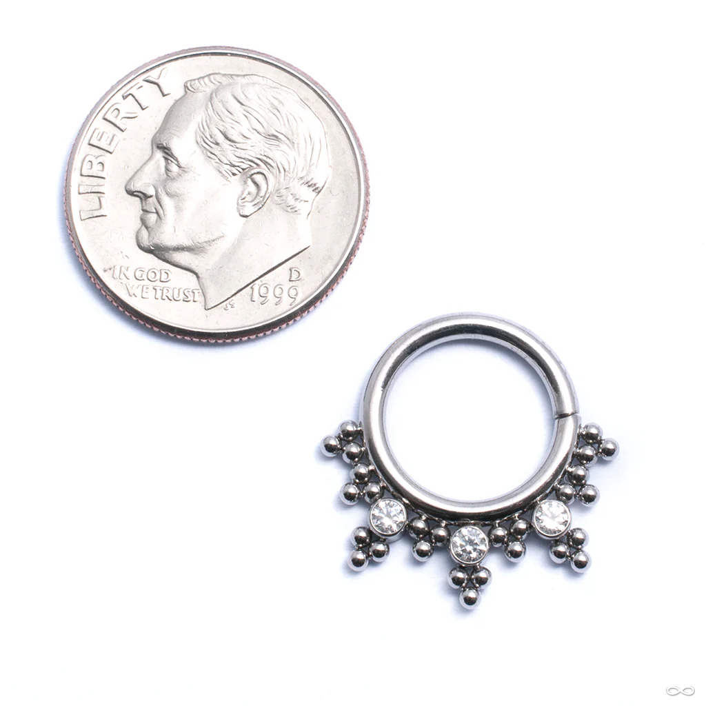 Seam Ring with Beaded Clusters and 3 Stones from LeRoi - Image 2