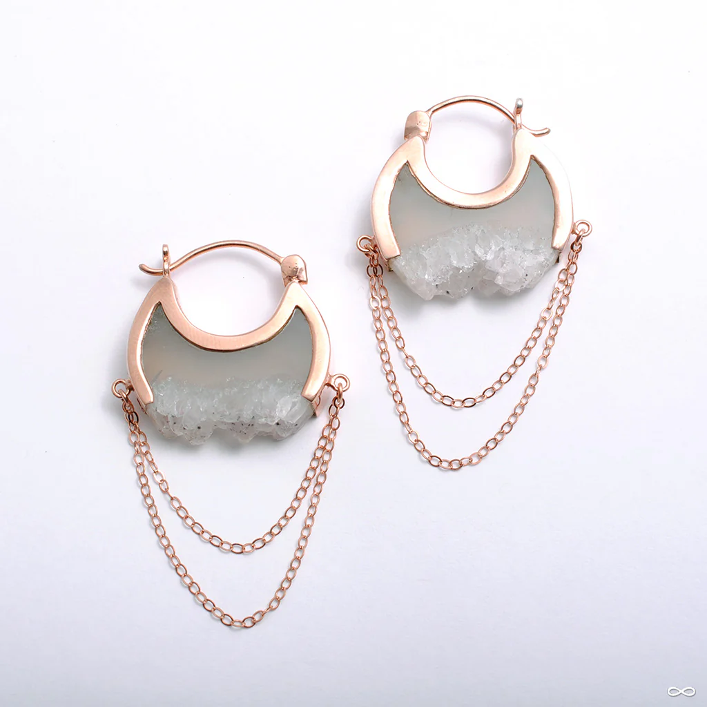 Small Moonstruck Earrings in Rose Gold with Gray Agate Crystal from Buddha Jewelry